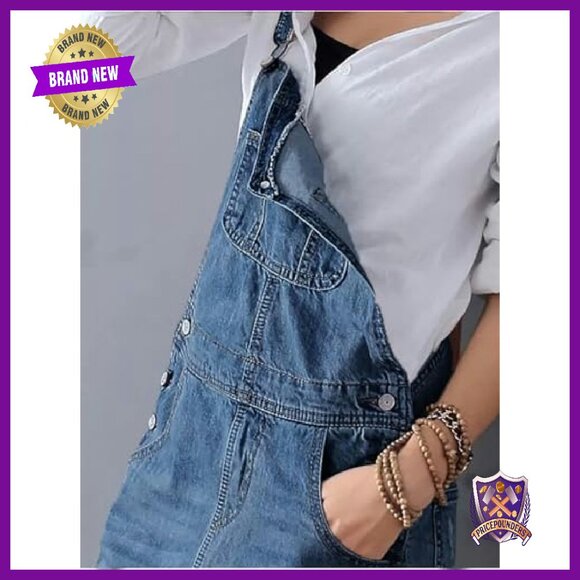 Adjustable Strap Distressed Denim Overall Dress A-Line Pinafore - Picture 7 of 7